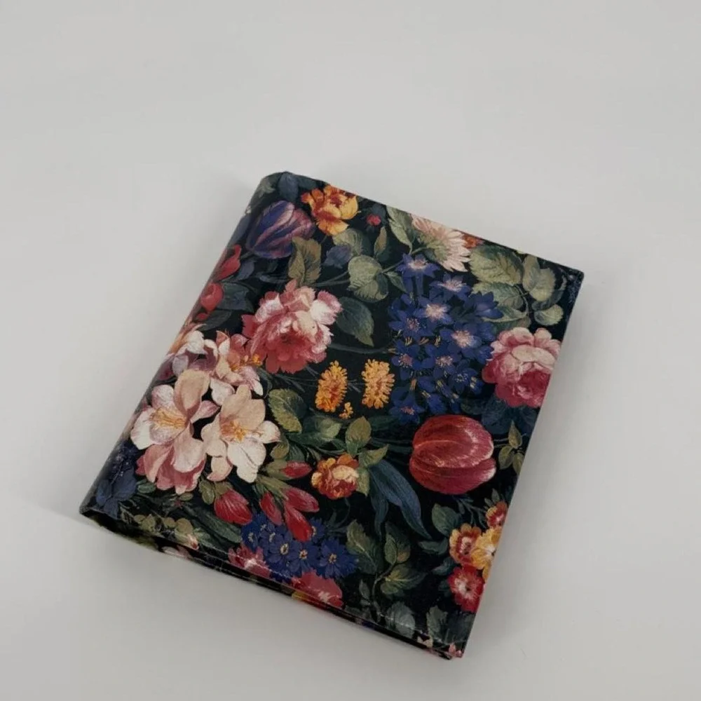 Floral Spiral Notebook Pink Red Yellow Botanical Flower Journal Dark Background
